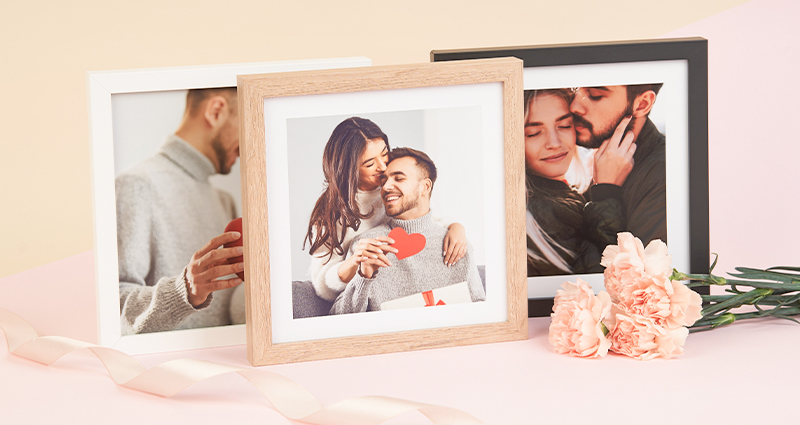 Set of three ClickPic photo frames featuring photos of couples in love.