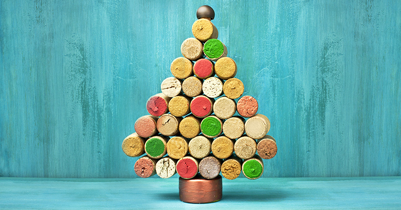 A Christmas tree made from wine corks.