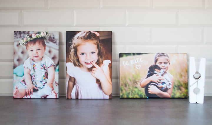 Collection of photo canvases on a countertop