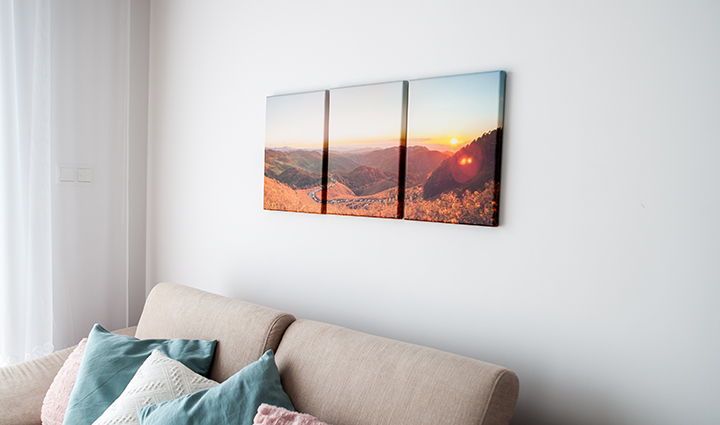 Triptych photo canvas on a wall